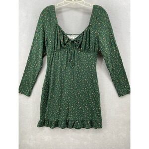 Reformation Dress Women’s Sz Large Angeline Green‎ Mini Long Sleeve Ruffled Hem